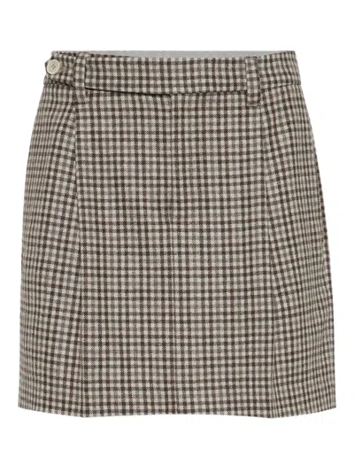 Brunello Cucinelli Checked Virgin Wool Flannel Miniskirt In Gray