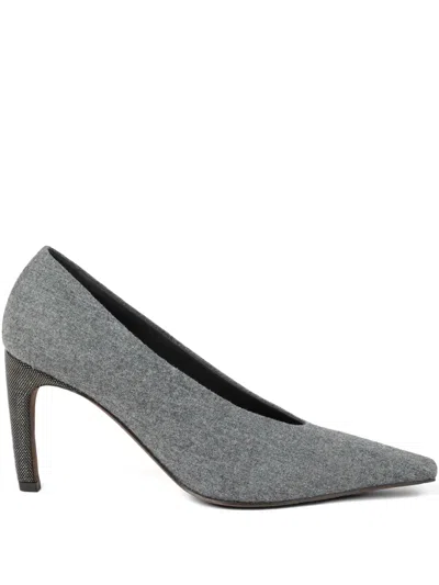 Brunello Cucinelli Water-resistant Virgin Wool Flannel Heels With Precious Details In Gray