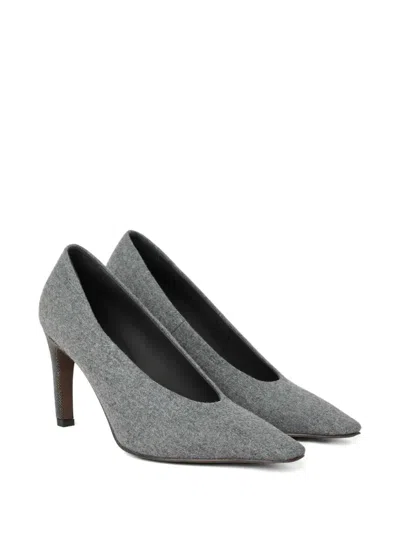 Brunello Cucinelli Water-resistant Virgin Wool Flannel Heels With Precious Details In Gray
