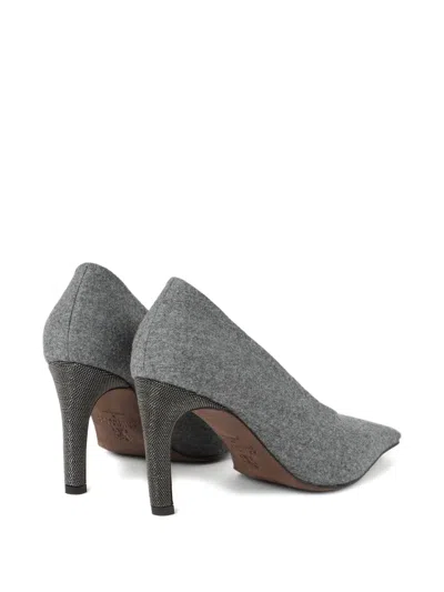 Brunello Cucinelli Water-resistant Virgin Wool Flannel Heels With Precious Details In Gray