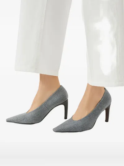 Brunello Cucinelli Water-resistant Virgin Wool Flannel Heels With Precious Details In Gray