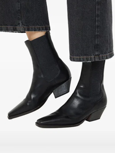 Brunello Cucinelli Leather Ankle Boots Cuban Heel In Black
