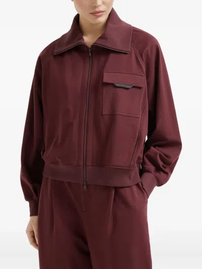 Brunello Cucinelli Collared Neck Sweatshirt With Shiny Flap Detail In Burgundy