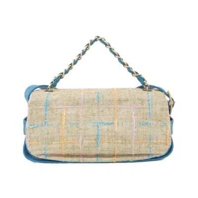 Pre-owned Chanel Beige Blue Tweed Leather Handbag Shoulder Bag ()
