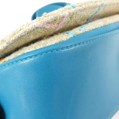 Pre-owned Chanel Beige Blue Tweed Leather Handbag Shoulder Bag ()