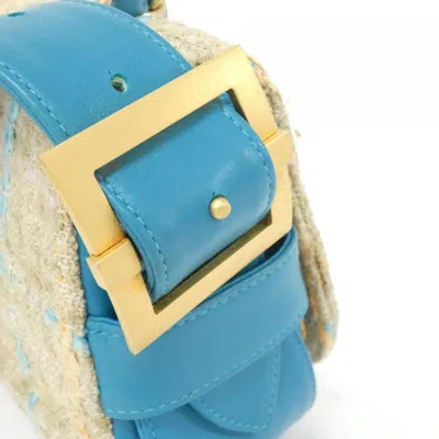 Pre-owned Chanel Beige Blue Tweed Leather Handbag Shoulder Bag ()