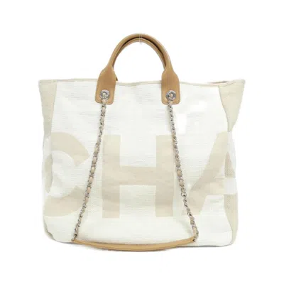 Pre-owned Chanel Beige Canvas Leather Shoulder Bag ()