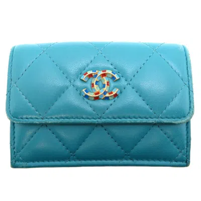 Pre-owned Chanel Blue Turquoise Leather Wallet (tri-fold) ()