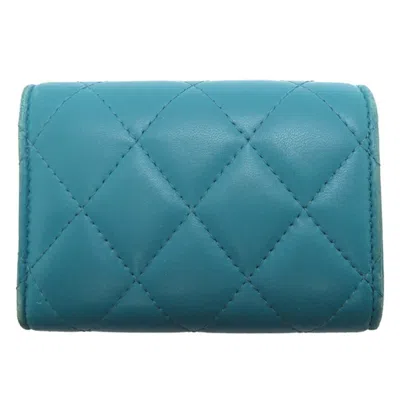 Pre-owned Chanel Blue Turquoise Leather Wallet (tri-fold) ()
