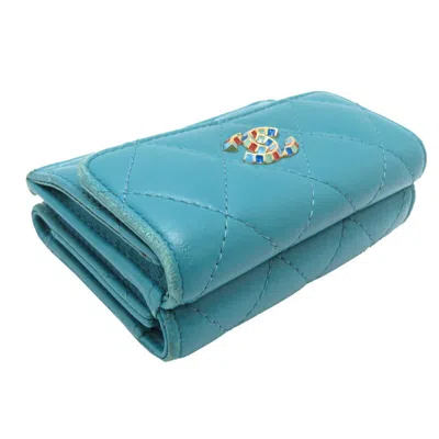 Pre-owned Chanel Blue Turquoise Leather Wallet (tri-fold) ()