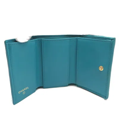Pre-owned Chanel Blue Turquoise Leather Wallet (tri-fold) ()