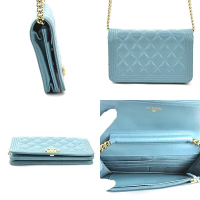 Pre-owned Chanel Gold Caviar Leather Metal Chain/shoulder Wallet ()
