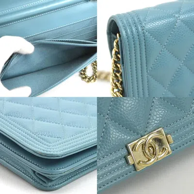 Pre-owned Chanel Gold Caviar Leather Metal Chain/shoulder Wallet ()