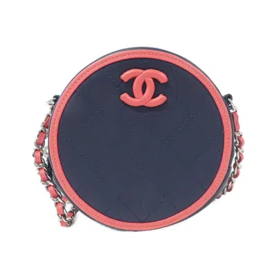 Pre-owned Chanel Navy Pink Leather Shoulder Bag ()