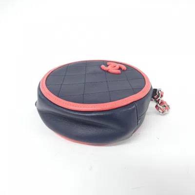 Pre-owned Chanel Navy Pink Leather Shoulder Bag ()