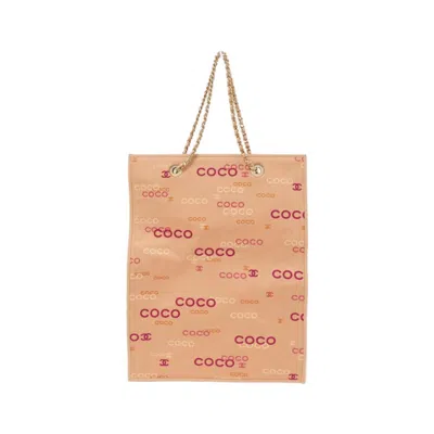 Pre-owned Chanel Salmon Pink Canvas Tote Bag ()