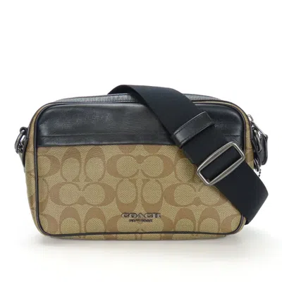 Pre-owned Coach Signature Beige Black Signature Line Shoulder Bag ()