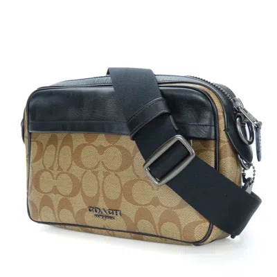 Pre-owned Coach Signature Beige Black Signature Line Shoulder Bag ()