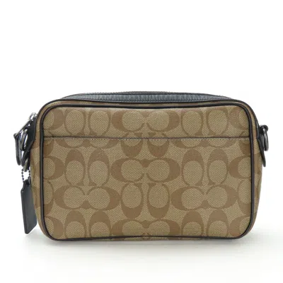 Pre-owned Coach Signature Beige Black Signature Line Shoulder Bag ()