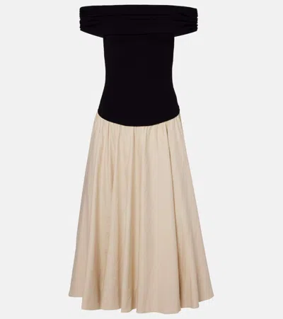 Simkhai Adaline Off-the-shoulder Linen-blend And Recycled Satin-jersey Midi Dress In Multi