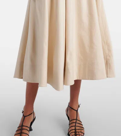 Simkhai Adaline Off-the-shoulder Linen-blend And Recycled Satin-jersey Midi Dress In Multi