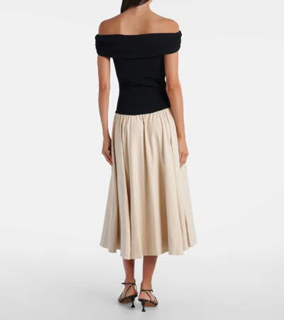 Simkhai Adaline Off-the-shoulder Linen-blend And Recycled Satin-jersey Midi Dress In Multi