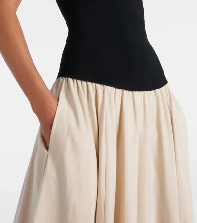 Simkhai Adaline Off-the-shoulder Linen-blend And Recycled Satin-jersey Midi Dress In Multi