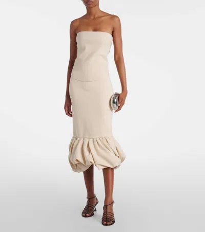 Simkhai Camille Stretch-knit And Linen-blend Midi Skirt In Neutral