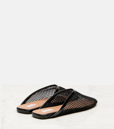 Alaïa Fishnet Flat Mules Rubber Sole In Black
