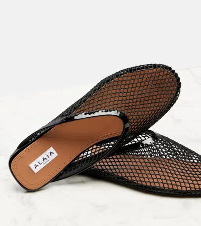 Alaïa Fishnet Flat Mules Rubber Sole In Black