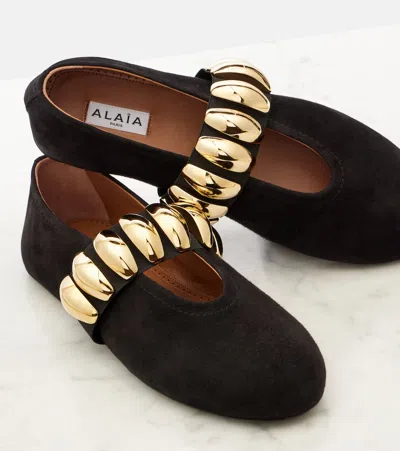Alaïa Embellished Suede Ballet Flats