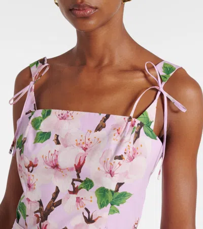 Oscar De La Renta Belted Bow-detailed Floral-print Stretch-cotton Poplin Midi Dress In Pink