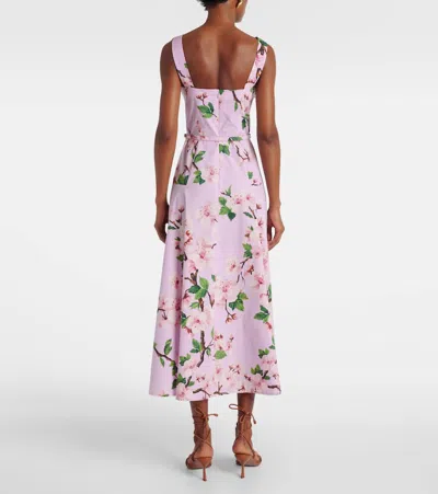 Oscar De La Renta Belted Bow-detailed Floral-print Stretch-cotton Poplin Midi Dress In Pink