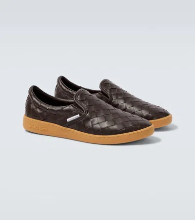 Bottega Veneta Men Brown Intrecciato Leather Sawyer Sneakers In Multi