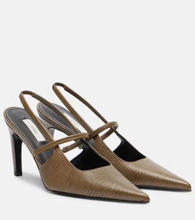Totême Toteme Lizard Embossed Sharp Pointed Toe Slingback Pump In Brown