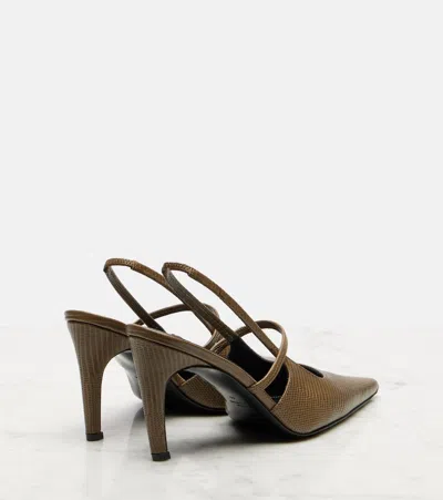 Totême Toteme Lizard Embossed Sharp Pointed Toe Slingback Pump In Brown