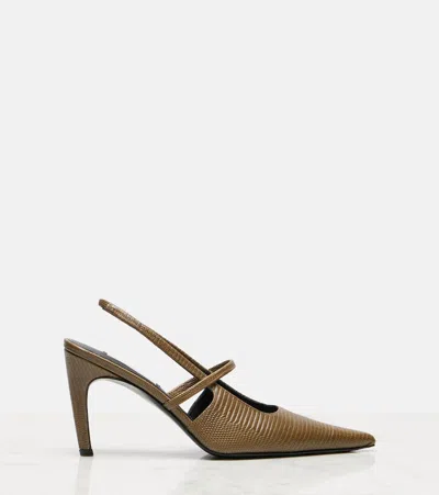 Totême Toteme Lizard Embossed Sharp Pointed Toe Slingback Pump In Brown