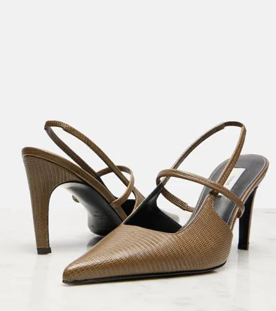 Totême Toteme Lizard Embossed Sharp Pointed Toe Slingback Pump In Brown
