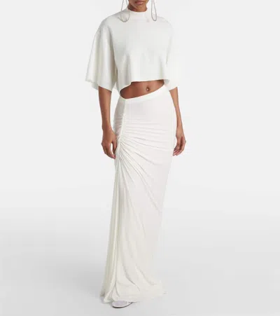 Alaïa Cropped Cotton And Wool-blend T-shirt In White