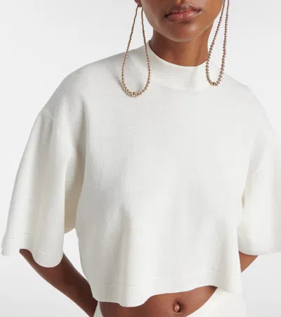 Alaïa Cropped Cotton And Wool-blend T-shirt In White