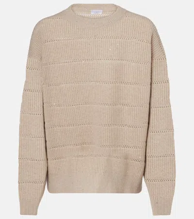 Brunello Cucinelli Cashmere And Wool-blend Sweater In Neutral