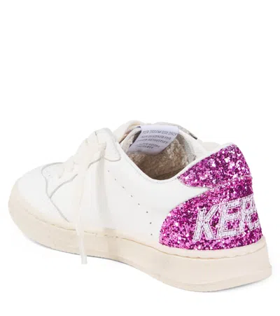 Golden Goose White Leather Ball Star Sneakers With Silver/pink Glitter