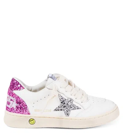 Golden Goose White Leather Ball Star Sneakers With Silver/pink Glitter