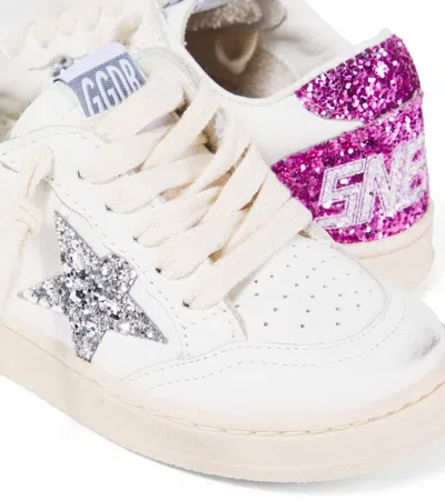 Golden Goose White Leather Ball Star Sneakers With Silver/pink Glitter