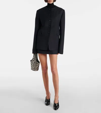 Khaite Jett Pinstripe Wool-blend Miniskirt In Blue