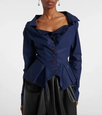 Vivienne Westwood Monday Ruffled Button-detailed Shirt In Blue