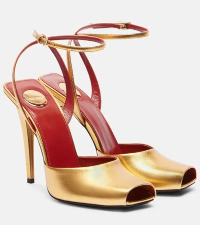 Saint Laurent La Scandale Metallic Leather Sandals In Gold
