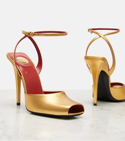 Saint Laurent La Scandale Metallic Leather Sandals In Gold