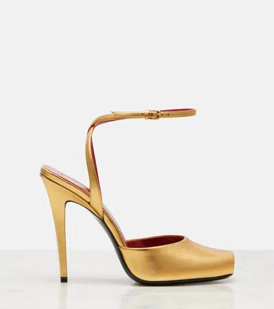 Saint Laurent La Scandale Metallic Leather Sandals In Gold