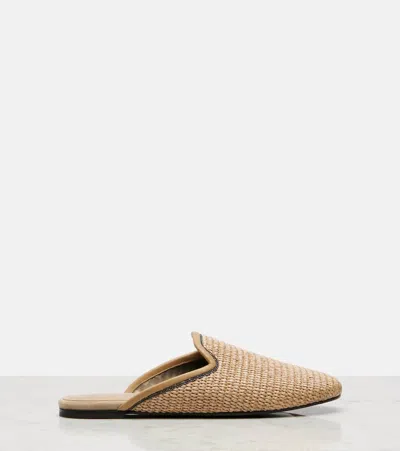 Brunello Cucinelli Monili Raffia Mules In Brown